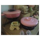 Mid-Century covered pink casserole dishes 