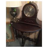Antique Mahogany ocassional table, antique mantle clock 