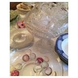 Antique Pressed Glass Pedestal Punch Bowl with Matching Cups 