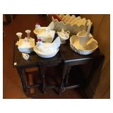 Milk Glass and Stack Tables 