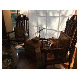 Pair of Antique Carved Over Sized Chairs with Cane Seat 