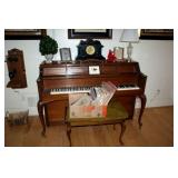 Story & Clark spinet, clock, sheet music