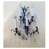 Pair of Wrought Iron and Crystal Wall Sconces