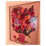 Framed Crewel Embroidered flowers