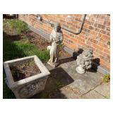 Outdoor cement pots and statues