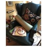 Dark Green Studded Leather Arm Chair