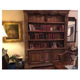Antique Country French oversized bookcase, original art, pewter frames