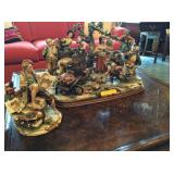 Capodimonte plateau, Antique low square herring bone pattern coffee table