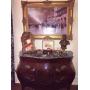 dark green marble topped ormolu adorned Louis XV Bombe styled chest of drawers