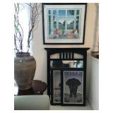 Art pieces, mirror, couch