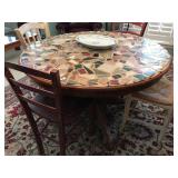 Mosaic round table with oak claw base