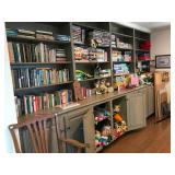 Stuffed Animals, 12 linear feet of books, VHS DVD movies and MANY board games