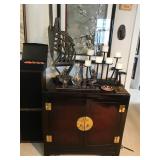 Asian Style Cabinet and Artwork by unknown artists