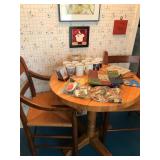 3Butcher Block Bistro Small kitchen Table, 2 arm chairs with rusk seats