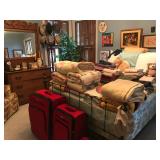 Large selection of Antique Quilts and Full size Antique Brass painted wrought iron bed