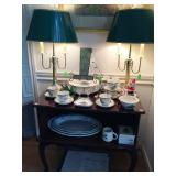 Spode, side table and pair of lamps