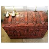 antique trunk and baby shoes