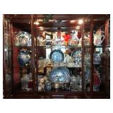 Formal Mahogany Hutch FULL of beautiful Serving Pieces, matches table and server