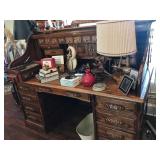 Golden Oak Office Desk with Roll Top (36x63x51)