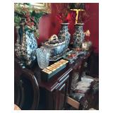 Mahogany Server with Beautiful Blue White pieces and others