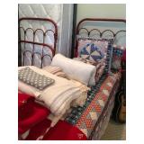 Adorable Matching Red Painted Twin Beds Wrought Iron Frames