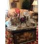 Beveled Glass and Iron Coffee Table (36x48) and Large collection of Crystal Bowls, etched and bri