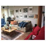 Photos, sofas, coffee table, decoratives