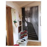 Staircase mural, neon beer sign