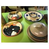 Pottery, stoneware, rooster plates
