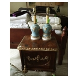 Guilded side table, pair of lamps