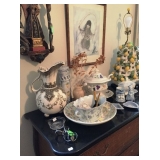 Tureens, pitcher, lamp and decoratives