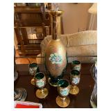 Beautiful Venetian Glass Hand Painted Bohemian Czech Decanter with matching...  