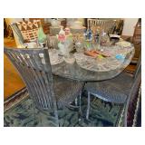 Glass and Iron Dining Room Table with 4 ladder back metal chairs  