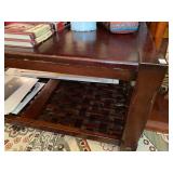 Coffee Table 44 inches square, with leather top and leather and wood laced ...  