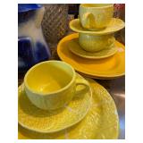 Yellow Cabbage Plates, Cups and Saucers from Portugal  