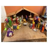 Handmade Christmas nativity set with Stable, circa 1970s  