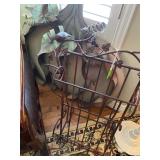 Wrought iron magazine rack and large metal Pumpkin  