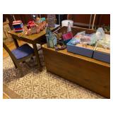 Childs table, chairs and toy chest  