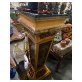 Antique hand painted pedestal with black marble top 