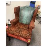 Mathing Pair of wingback chairs with crocodile backs