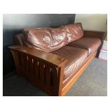 Misson Style, Oak, Brown Leather Sofa