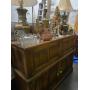 Carved Oak Buffet or Bar, inside cabinet is red leather inserts