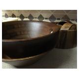 Wooden serving bowls and salad set