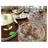 Silver plated and crystal serving pieces