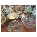 Crystal and silver plated serving pieces
