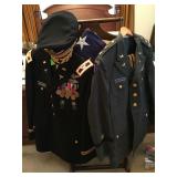 Military uniforms and flag