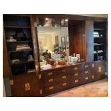 Vintage Bedroom suit by Henredon, including headboard, 2 nightstands, dresser, 2 mirrors, wall unit