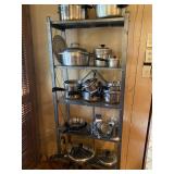 Stainless steel pots and pans some with copper bottoms by Flintware and Revereware, Wagnerware roast