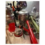 Vintage Ricers and assorted Vintage coffee percolators
