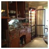 Antique china cabinet, China and crystal 